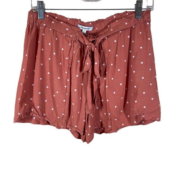 Madewell Drapey Pull-On Shorts in Polka Dot Size Small Pink & White Drawstring - Picture 1 of 11